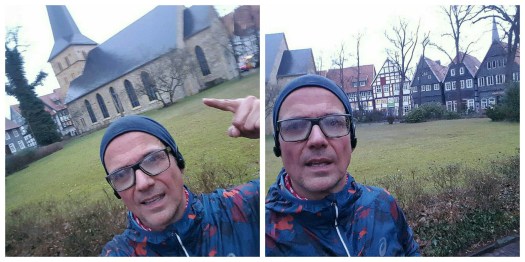 ...alter Kirchplatz, fast fertig mit dem Lauf und total fertig mit diesem Schietwetter